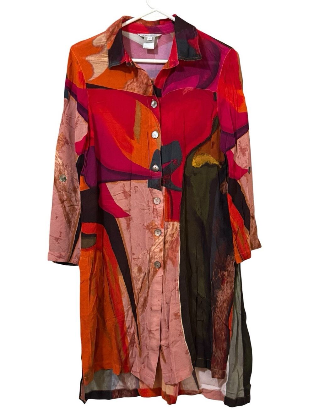 John Mark Abstract Button Down Tunic Top Women Size Medium Viscose Lightweight